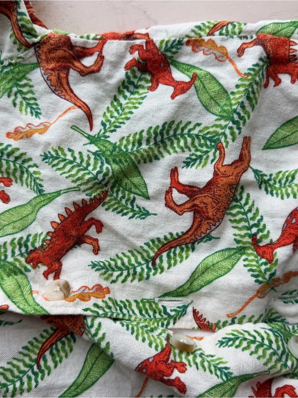 Old Navy White Shirt with Orange & Green Dino Print